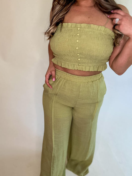 SWEET ON YOU KIWI HIGH WAIST WIDE LEG PANTS