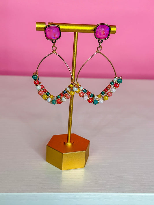 MULTI DROP EARRINGS WITH PINK POST