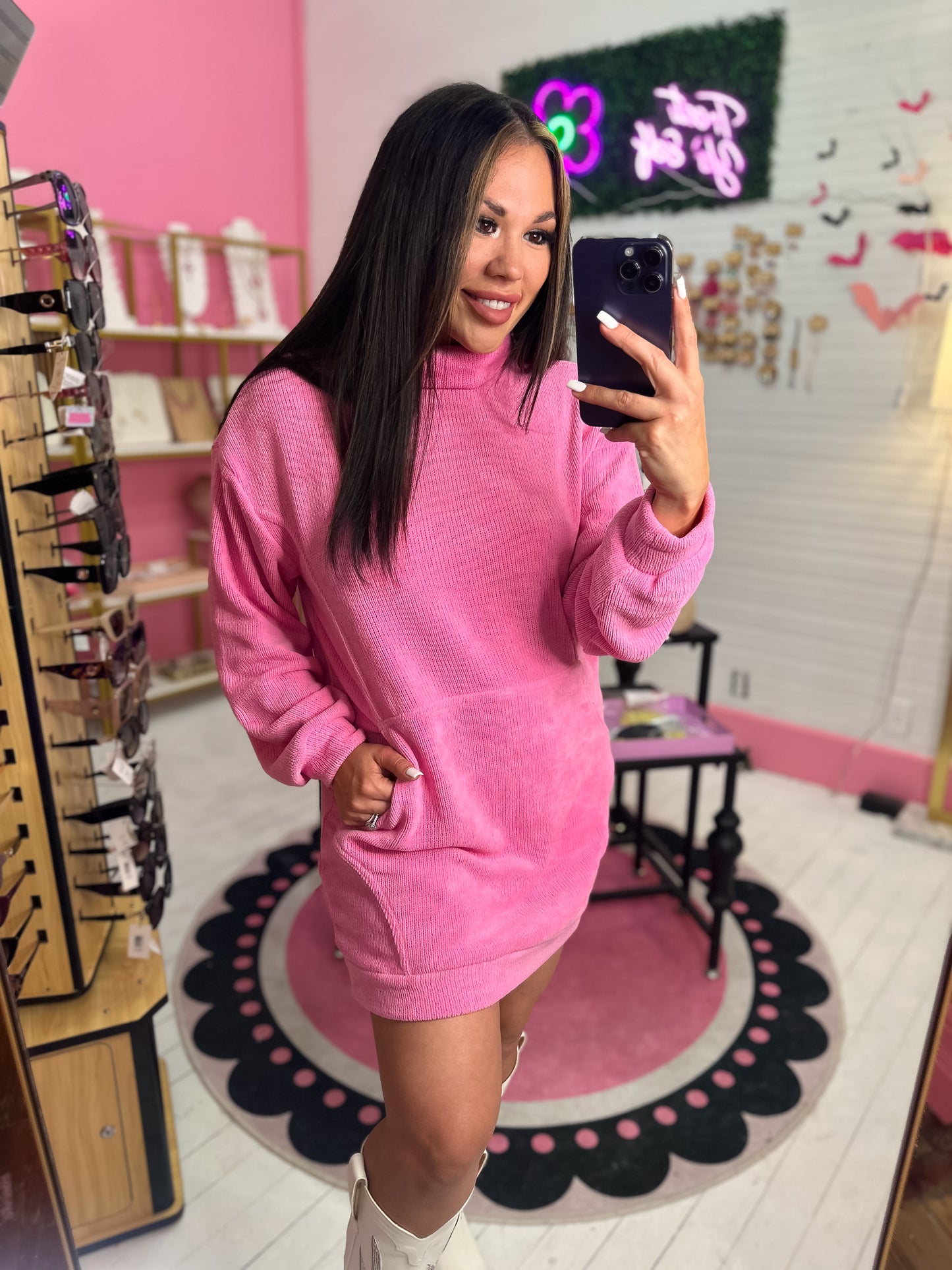 NOTHING BUT THE BEST PINK TURTLENECK DRESS