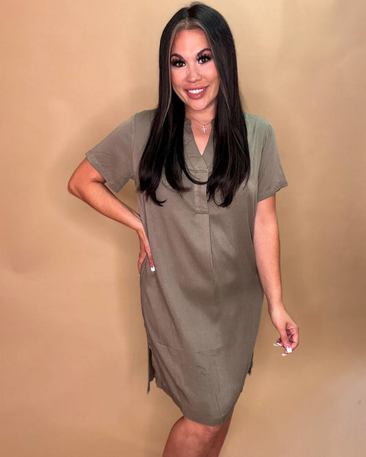 HERE IT COMES OLIVE MIDI DRESS