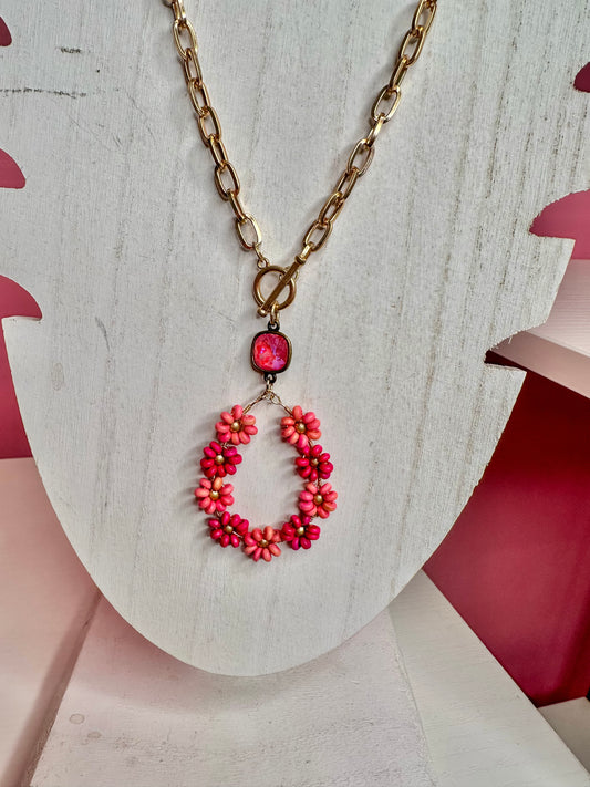 FLOWER PINK NECKLACE WITH PINK POST