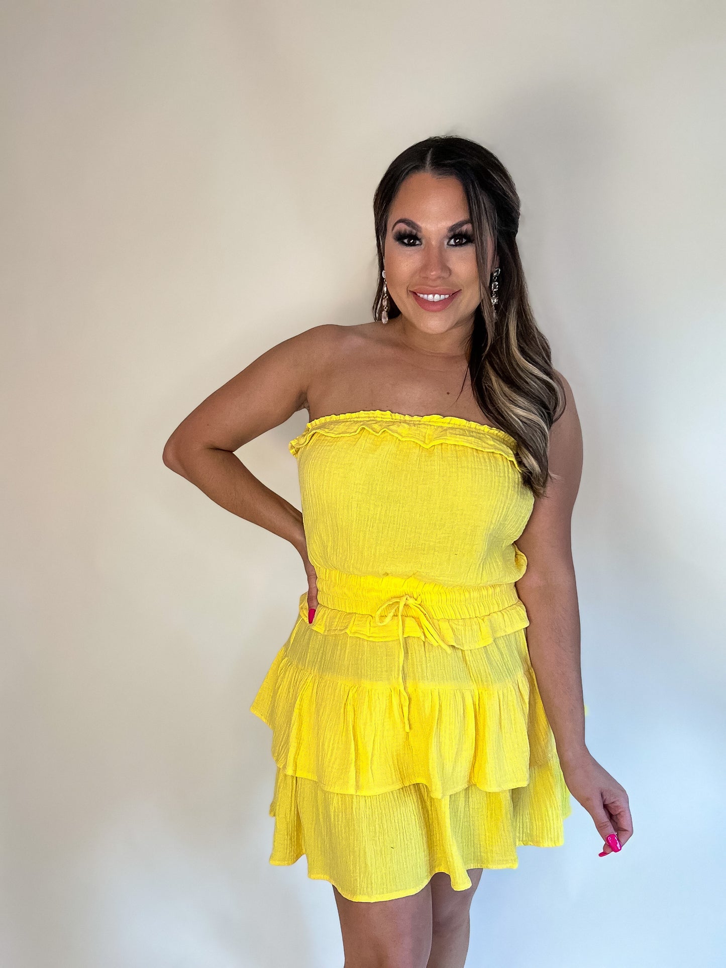 PICTURE PERFECT YELLOW TIERED DRESS