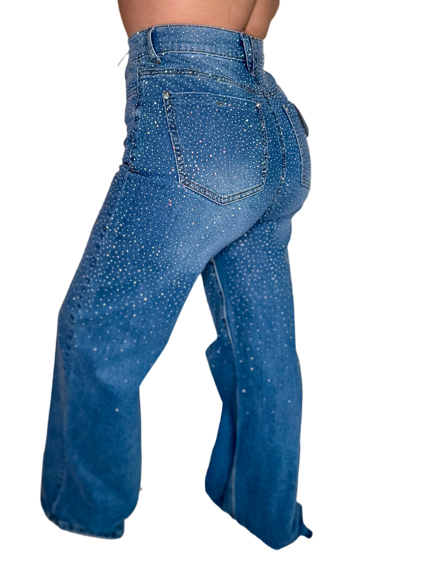 HIGH RISE WIDE LEG IRIDESCENT JEANS - 302MS