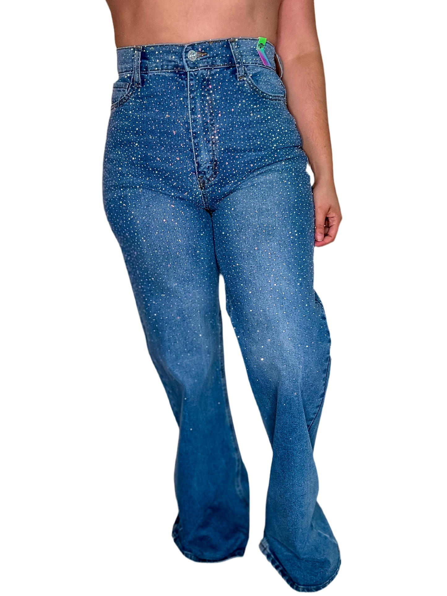 HIGH RISE WIDE LEG IRIDESCENT JEANS - 302MS