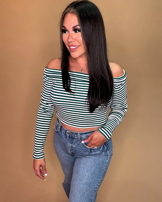 THINKING ABOUT YOU GREEN STRIPED TOP