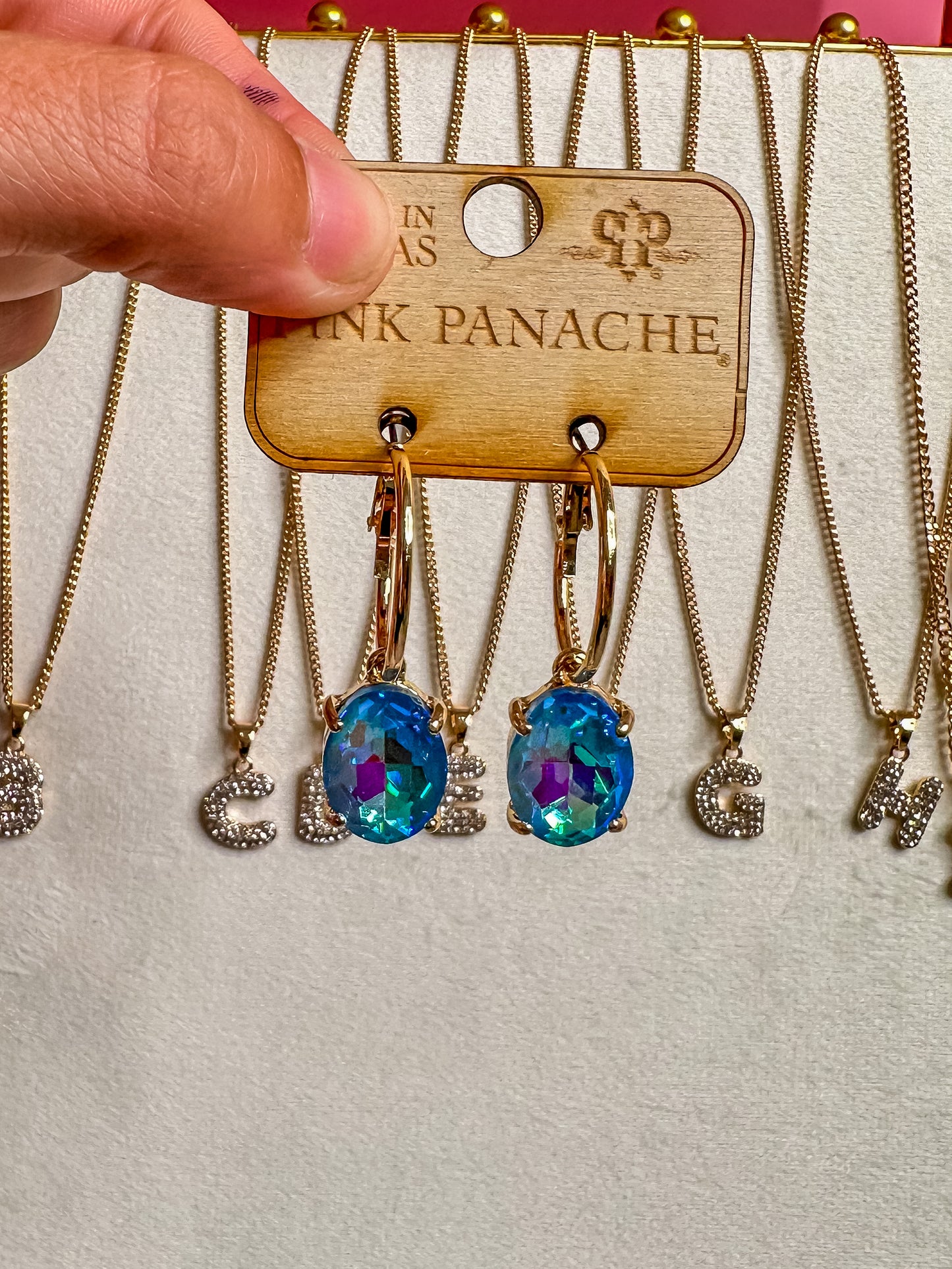 BLUE GOLD DROP DANGLE EARRINGS