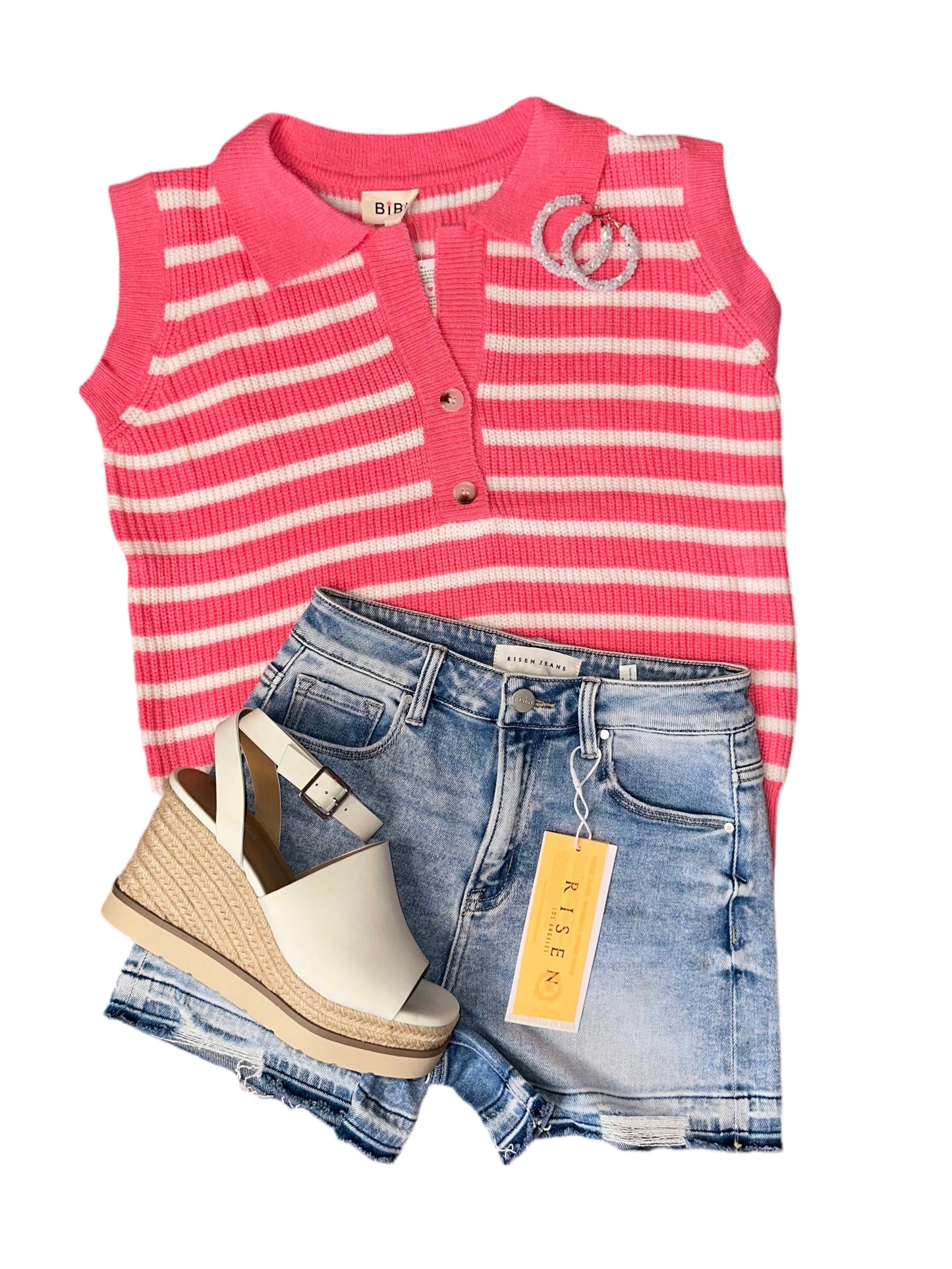 ALL OUR TIME SPENT PINK AND IVORY STRIPED COLLARED SWEATER VEST