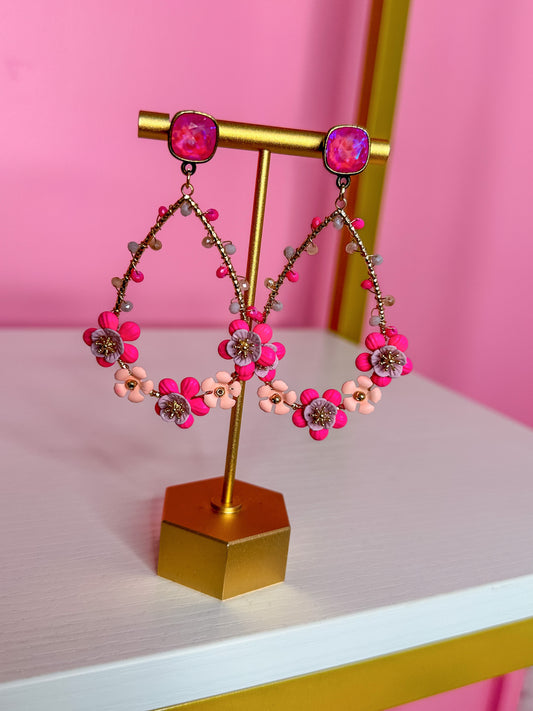 PINK FLOWER EARRINGS WITH PINK POST