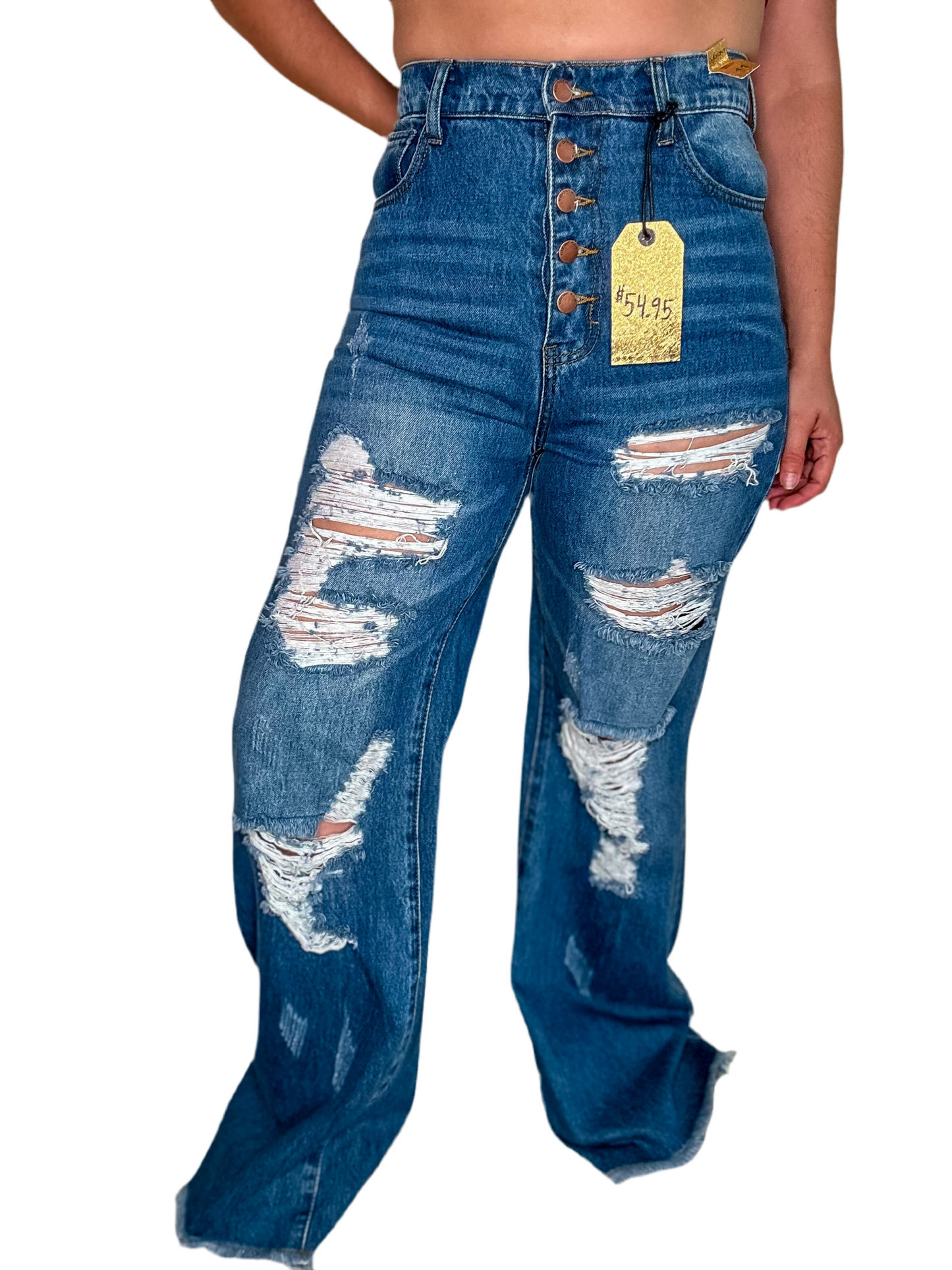 DISRESSED WIDE LEG JEANS - (VIBRANT BRAND)