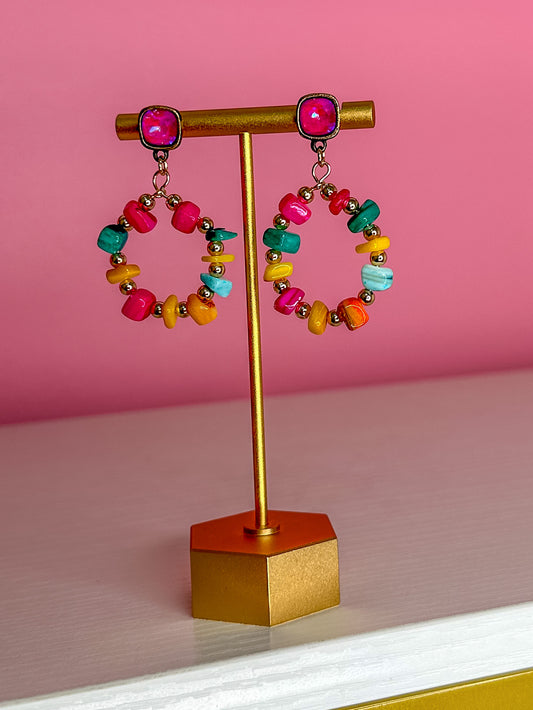 MULTICOLORED EARRINGS WITH PINK POST