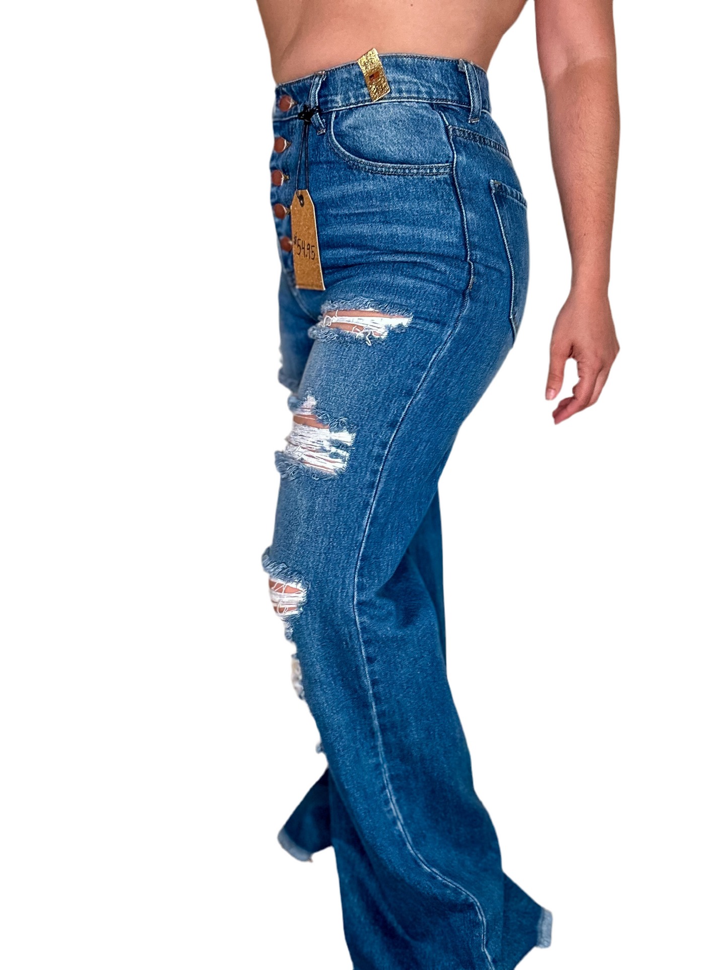 DISRESSED WIDE LEG JEANS - (VIBRANT BRAND)